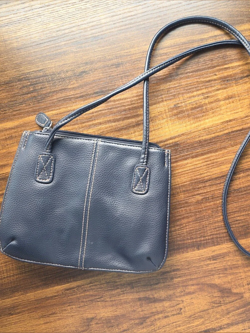 Compact Navy Crossbody with Front Pocket and Gold Accent
